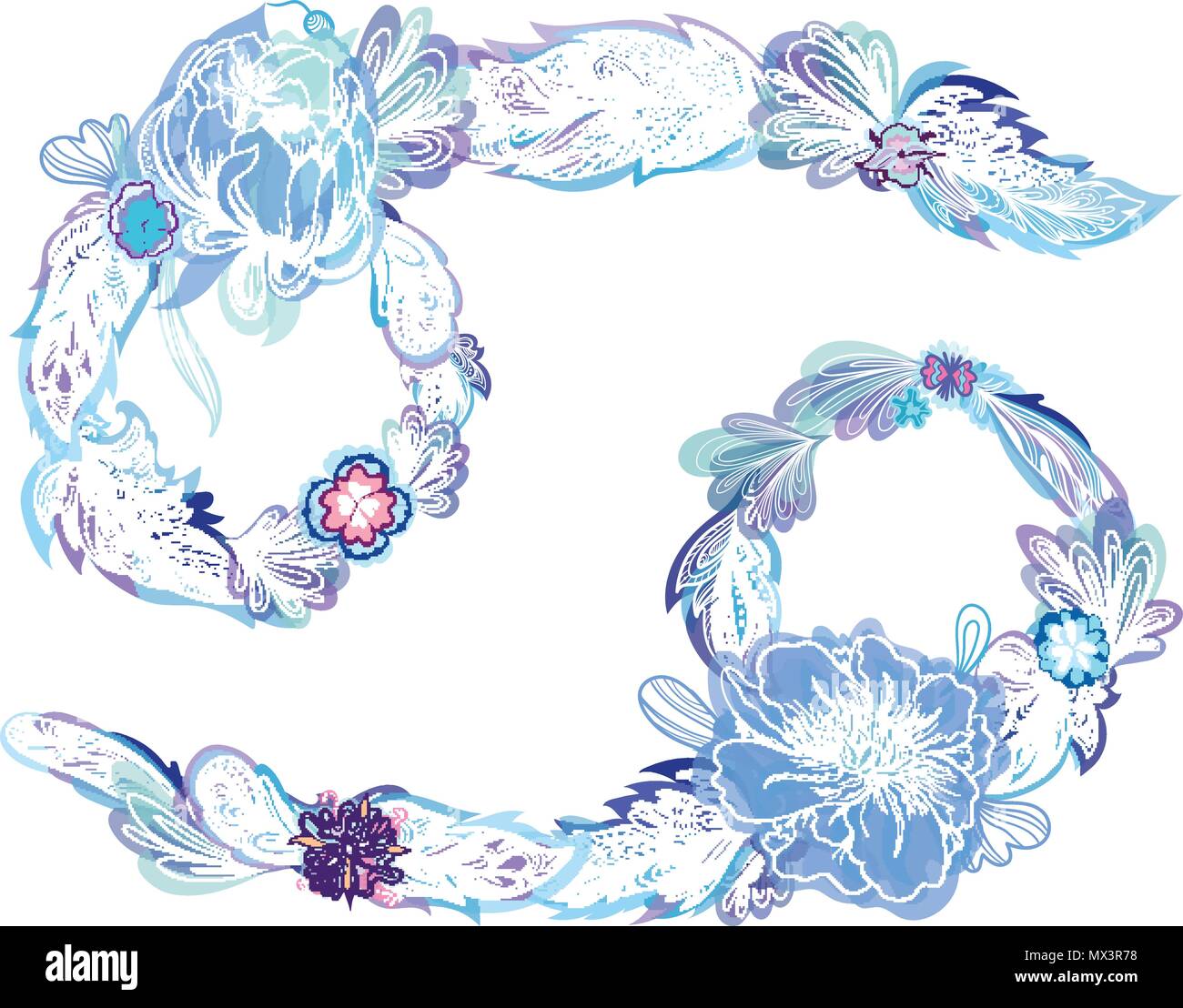 Vector feather boho style astrology symbol with flowers Stock Vector