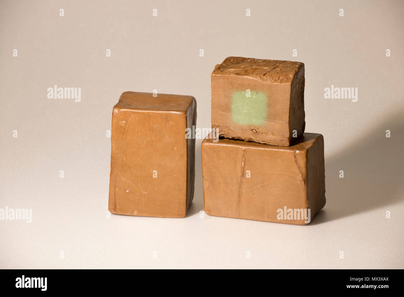 Traditional Hard Olive Soap made in Aleppo (Syria) on white background ...