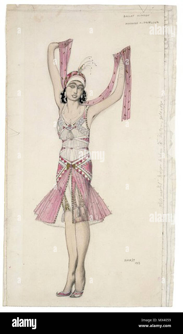 . Costume pour 'Ballet Hindou' pour Anna Pavlova . 20th century. Bakst 47 Anna Pavlova costume for Hindu Ballet by L.Bakst 02 Stock Photo