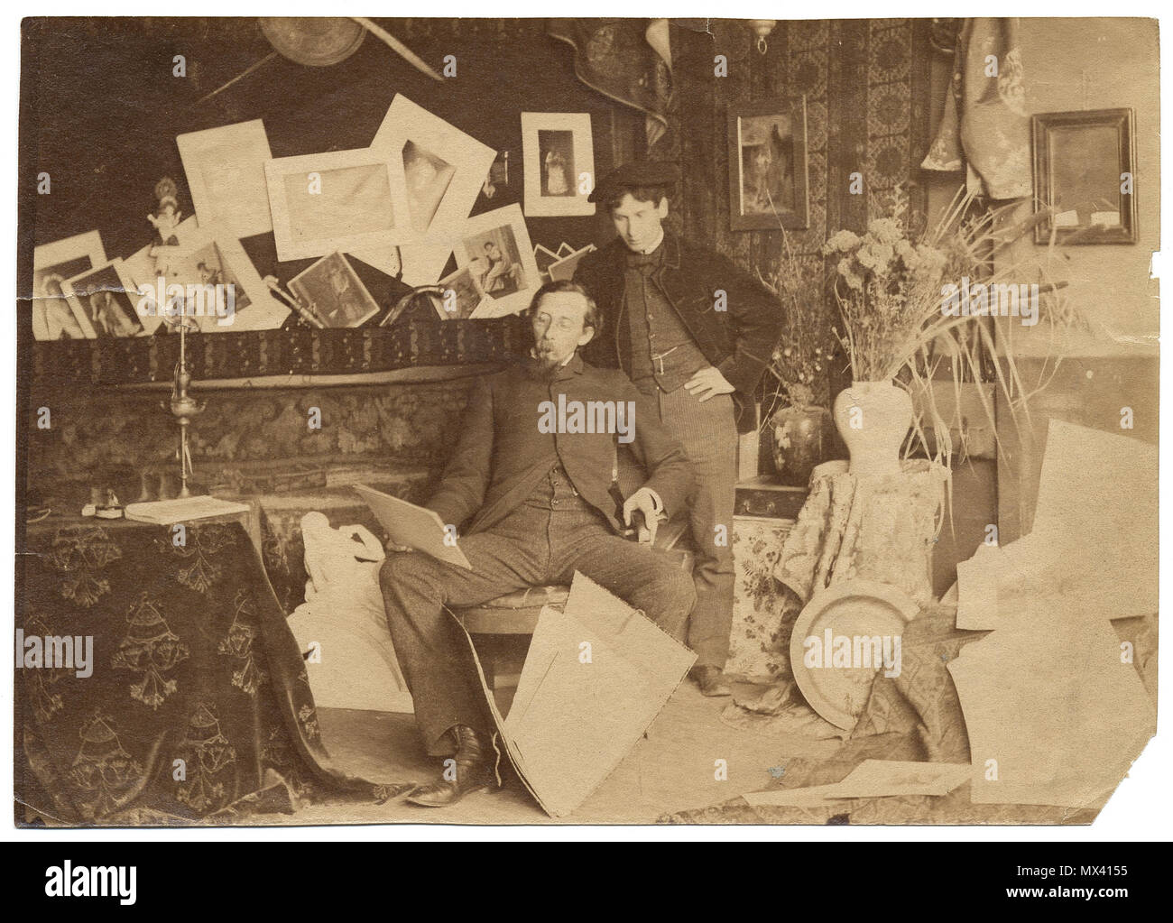 Description: Shows painters Messer and Snyder in a Paris studio, 1884.  Photographer unknown. Messer, Edmund Clarence, 1842-1919 Snyder, Blayden  Tasker, 1864-1923 Creator/Photographer: Unidentified photographer Medium:  Black and white photographic print ...