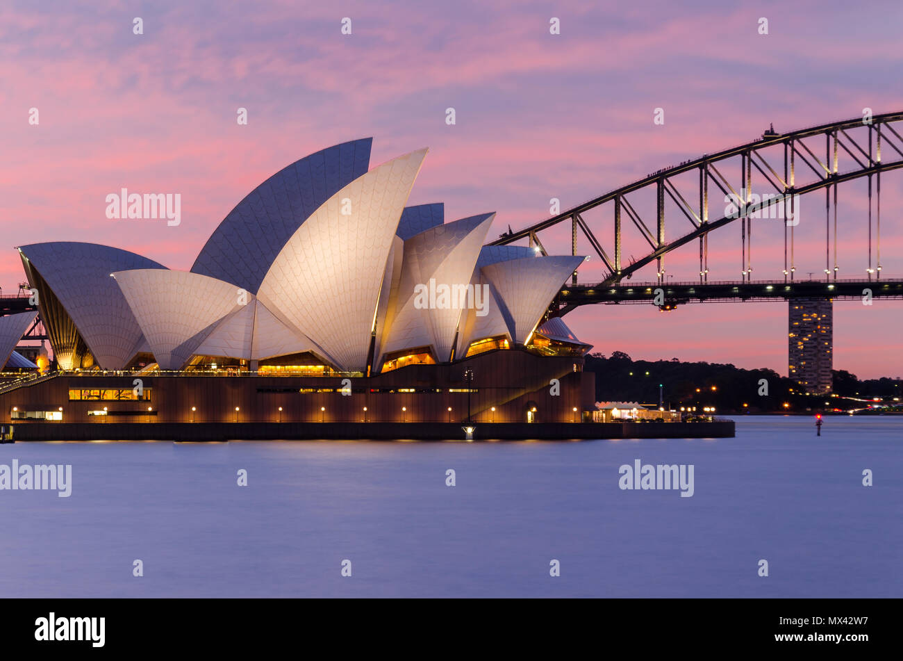 Panoramic View Of The Sydney Bay During Sunset With The Opera House And Iron Bridge Australia Travel Stock Photo Alamy
