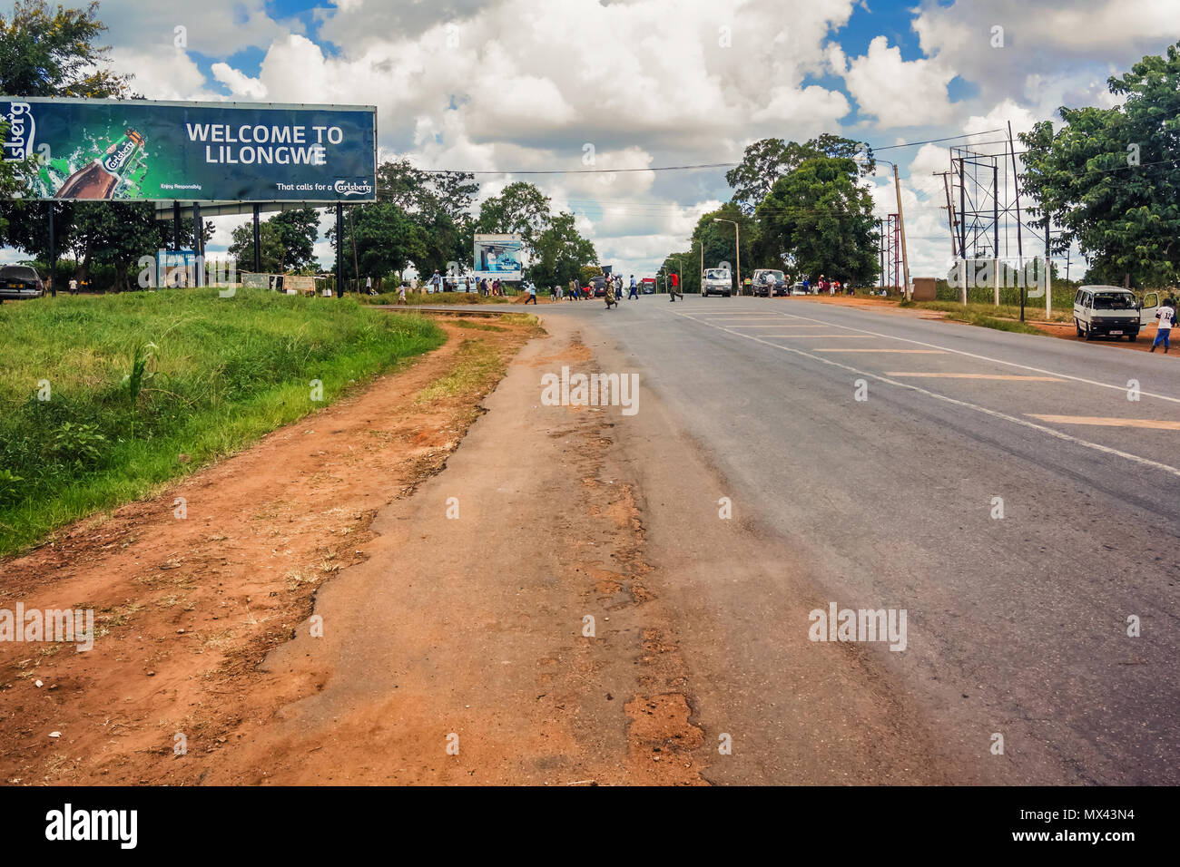Lilongwe, Malawi - March 28, 2015: Welcome sign on the road to Lilongwe in Malawi. Stock Photo