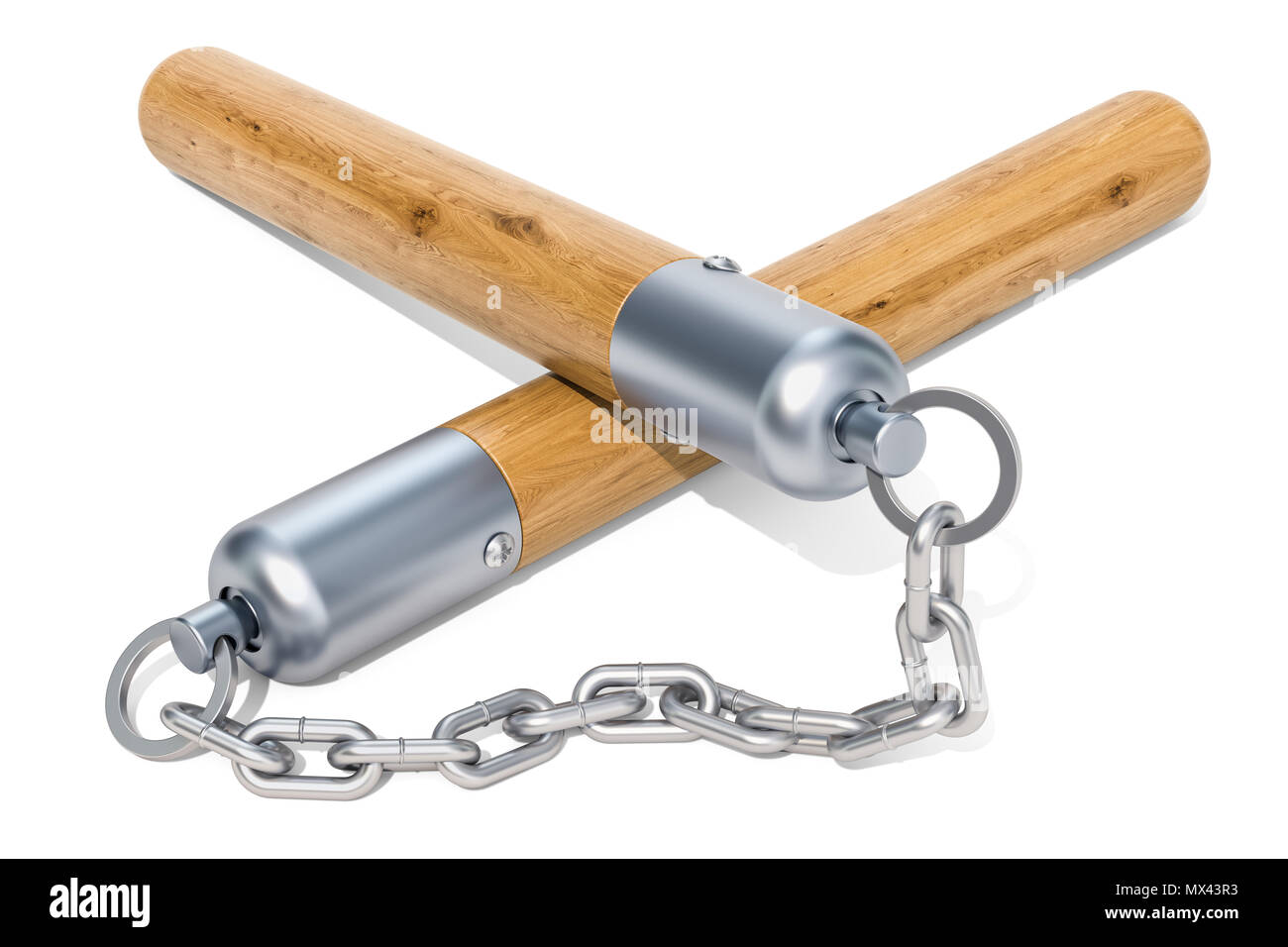 Nunchaku, 3D rendering isolated on white background Stock Photo