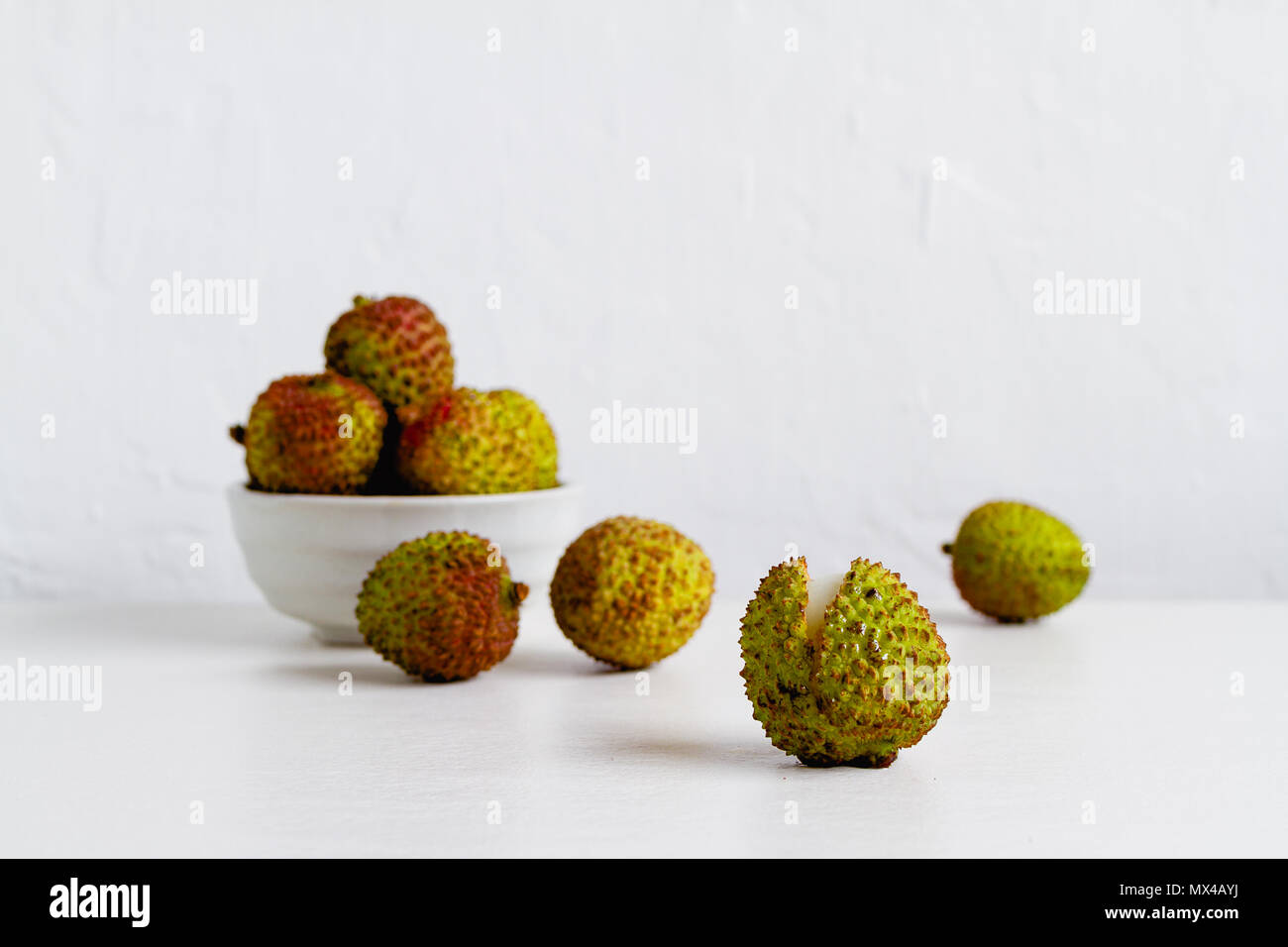 Lychees in bright background Stock Photo