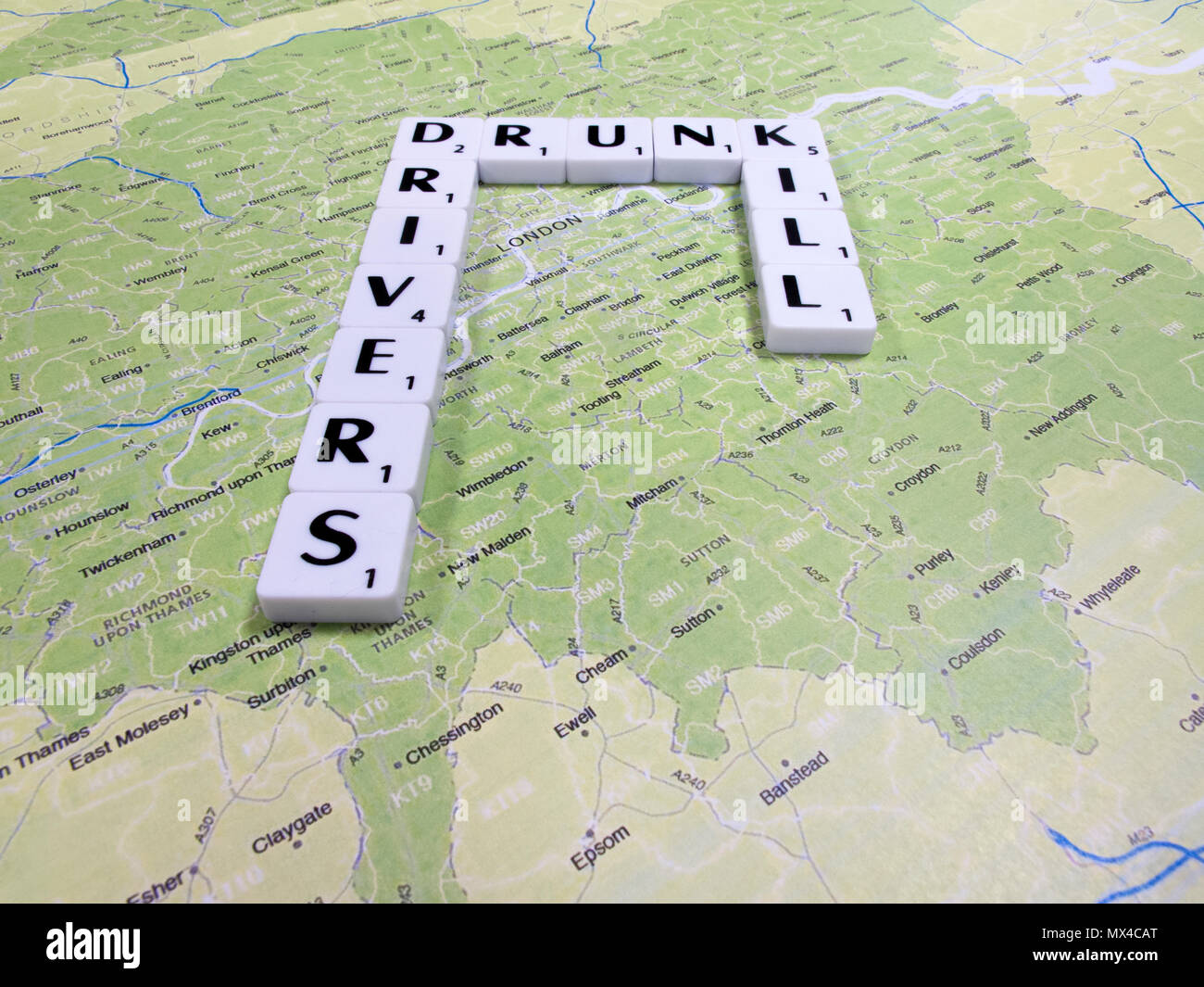 Transport Drunk Drivers Kill Safety Message To Reduce Road Accidents And Fatalities On London Map Background Stock Photo Alamy
