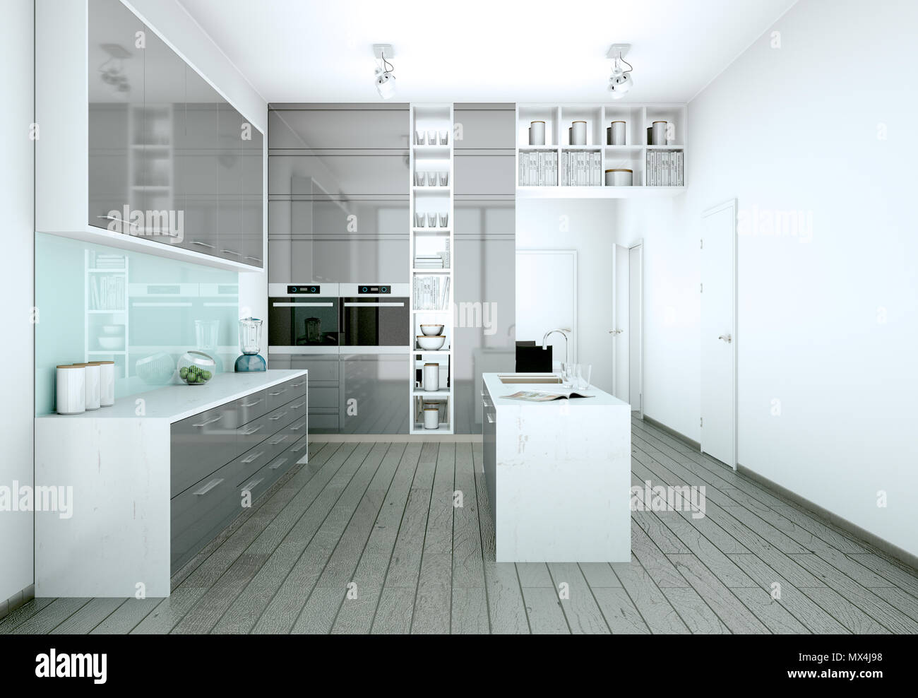 Grey modern kitchen in a house with a beautiful design Stock Photo - Alamy