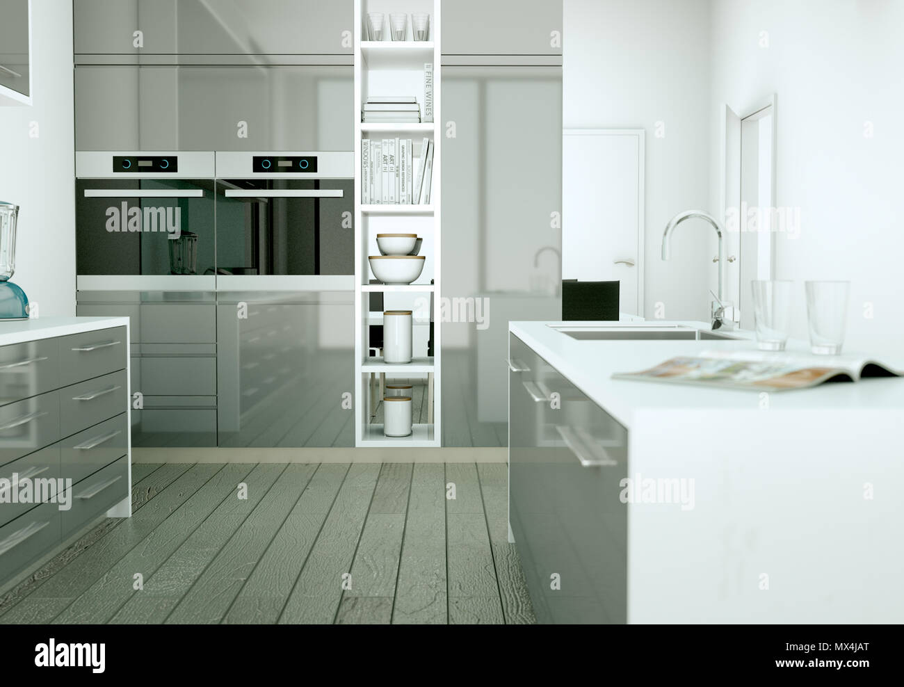 Grey modern kitchen in a house with a beautiful design Stock Photo - Alamy