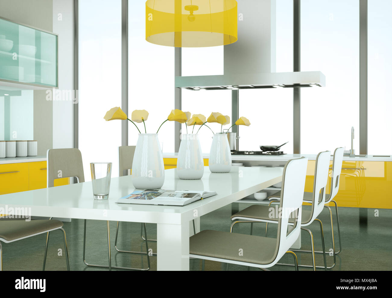 Yellow modern kitchen in a loft with a beautiful design Stock Photo - Alamy