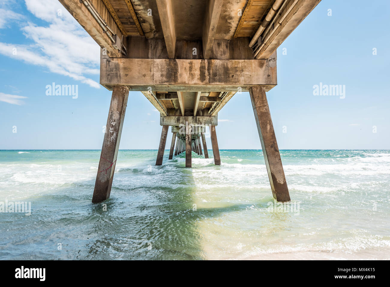Under Okaloosa fishing pier in Fort Walton Beach, Florida during day