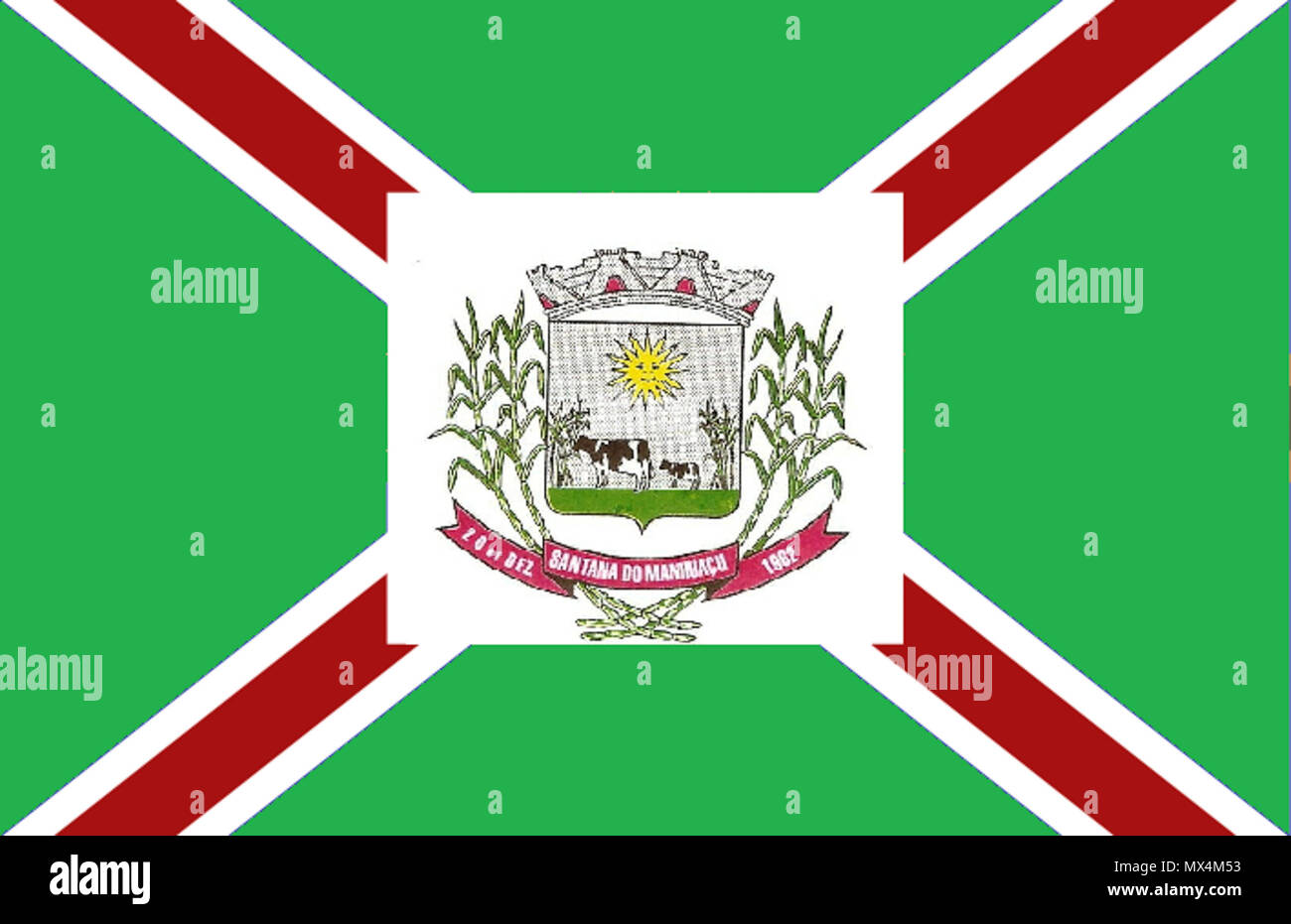 . English Santana do Manhuaçu city Flag, Minas Gerais, Brazil