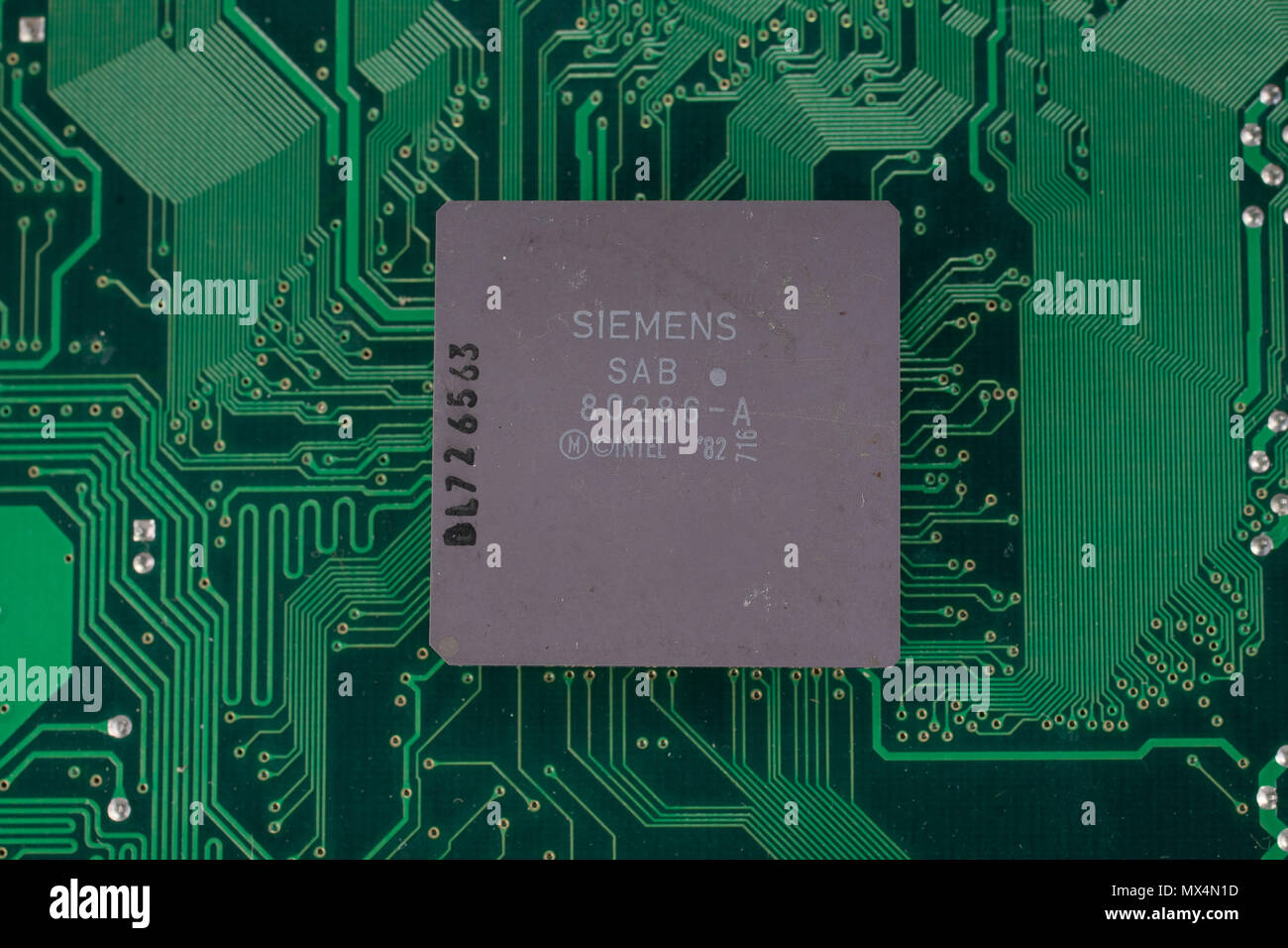 KYIV, UKRAINE - Feb. 17, 2018. Siemens 286 processor on circuit board. Stock Photo