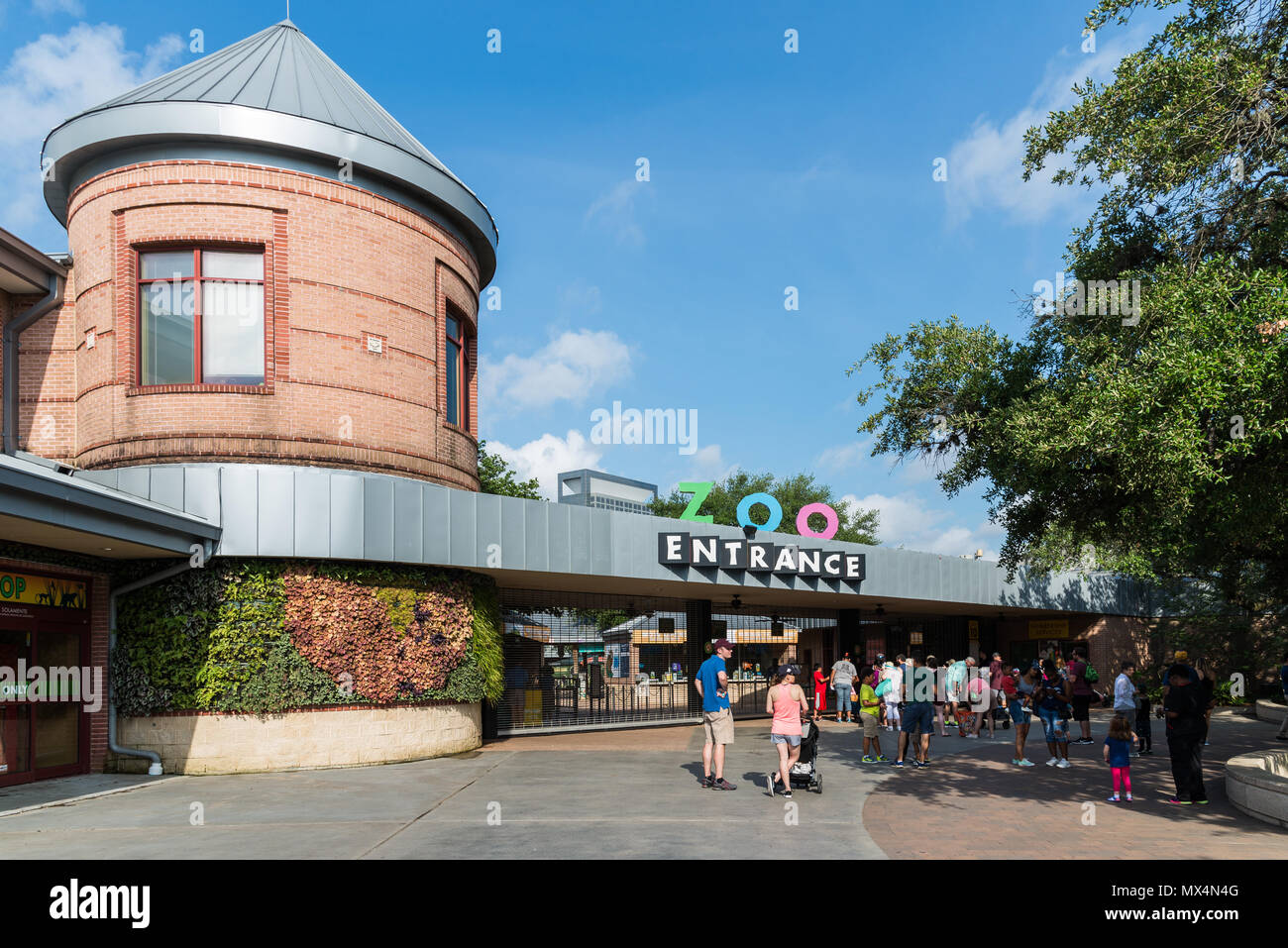Front entrance of Houston Zoo. Houston, Texas, USA. Stock Photo