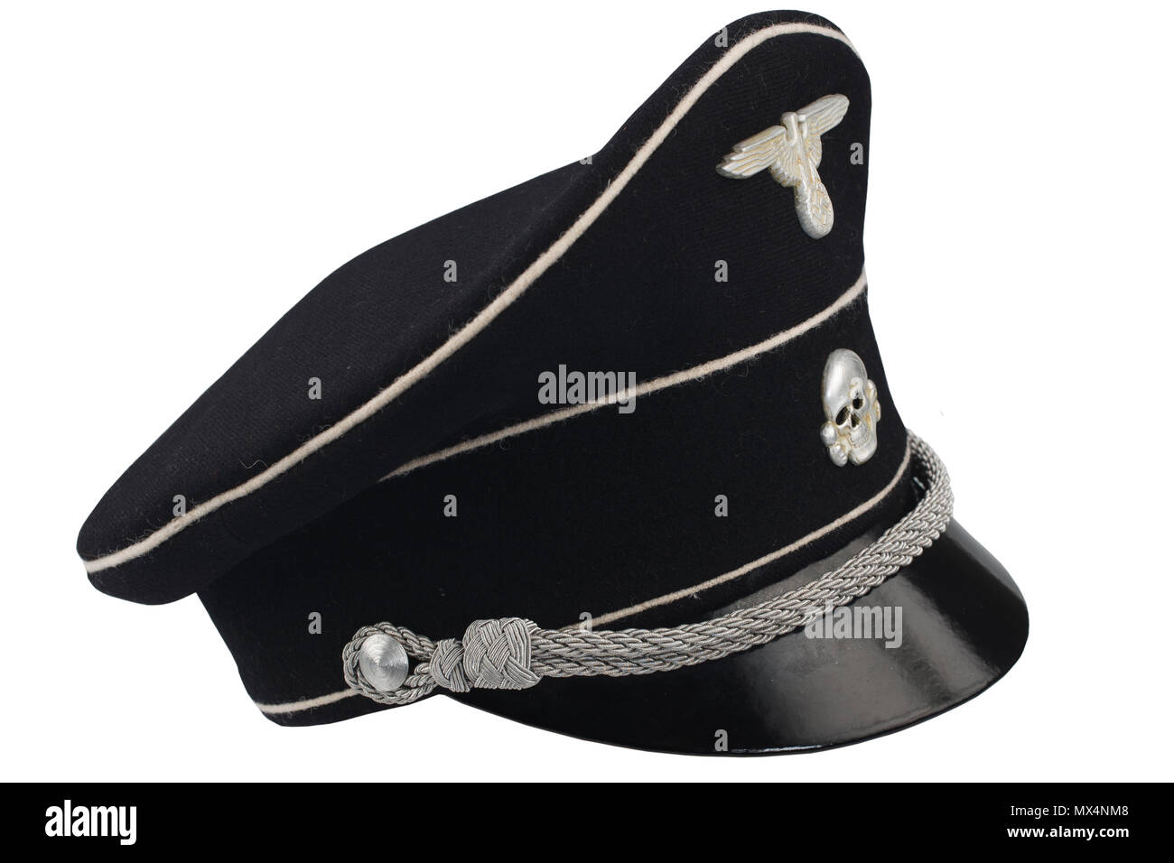 WW2 German nazi SS black forage cap isolated on white Stock Photo