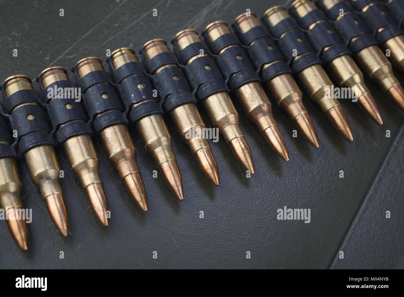 5.56mm NATO ammunition belt on ammunition box Stock Photo - Alamy