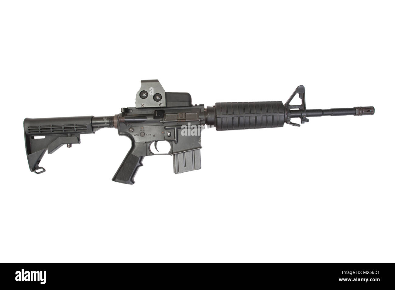 M4 carbine with optical gunsight isolated on a white background Stock