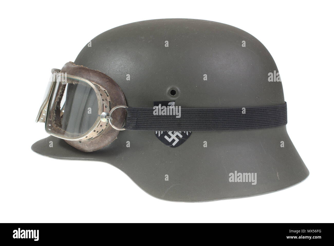 German Army helmet with protective goggles World War II period isolated