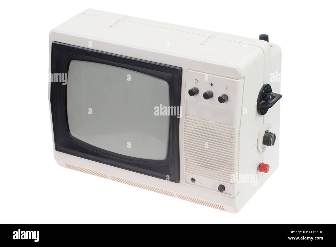 Vintage white portable TV set isolated Stock Photo Alamy