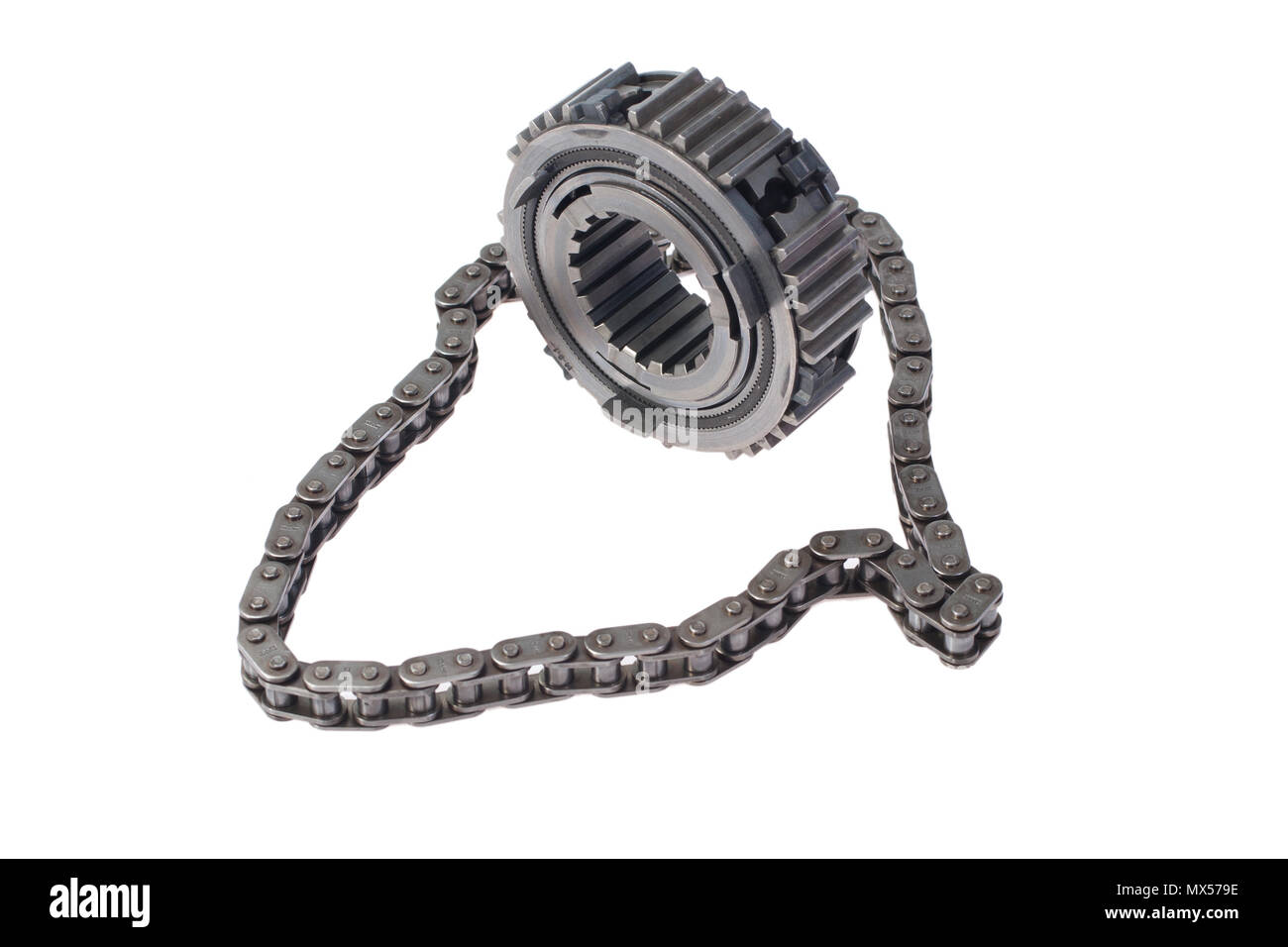 chain belt and cog wheels isolated on white background Stock Photo