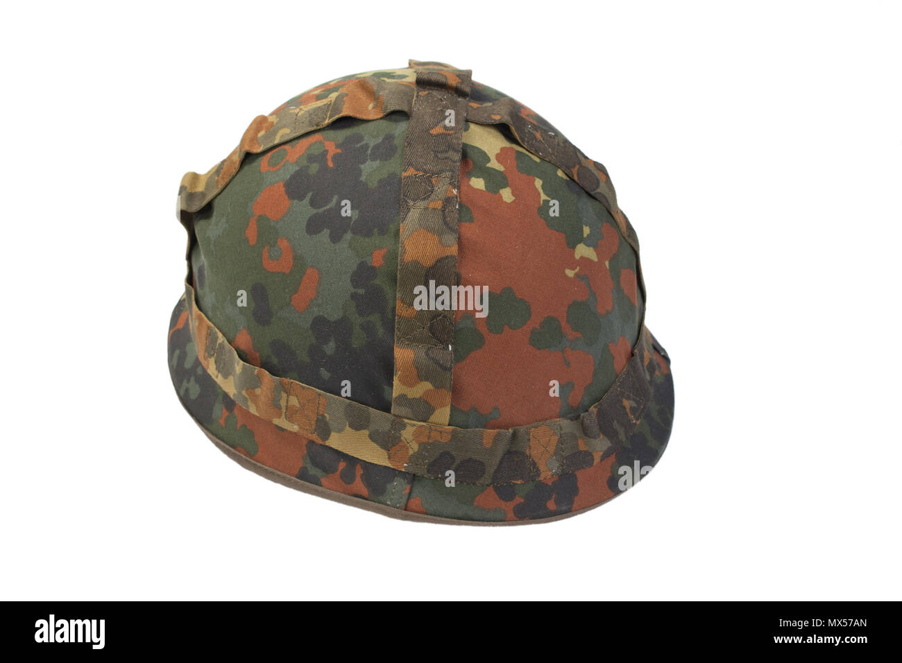 bundeswehr helmet with camouflage cover isolated on white background Stock Photo