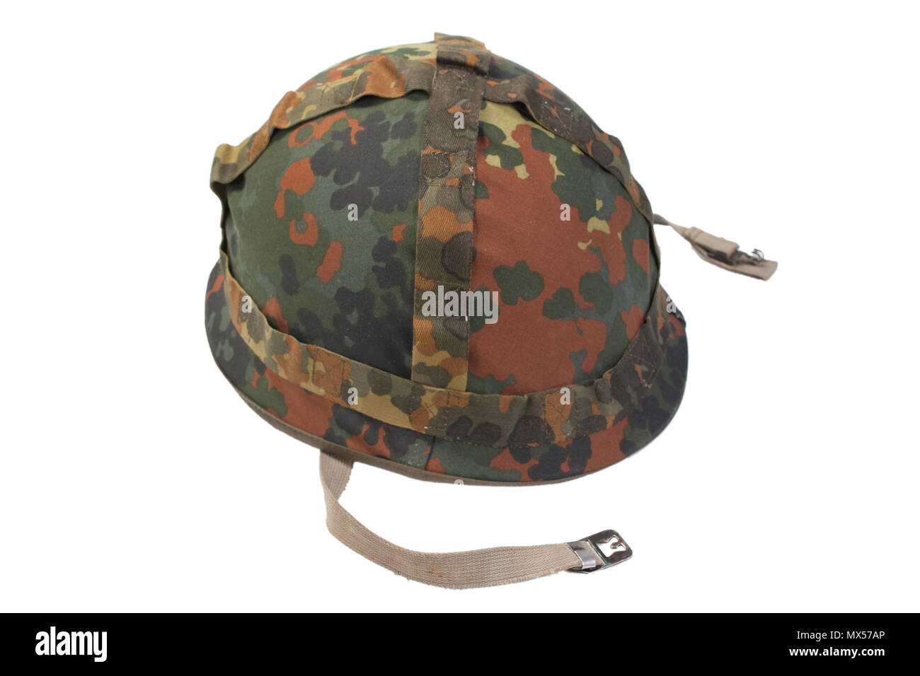 German army helmet with camouflage cover isolated on white background Stock Photo