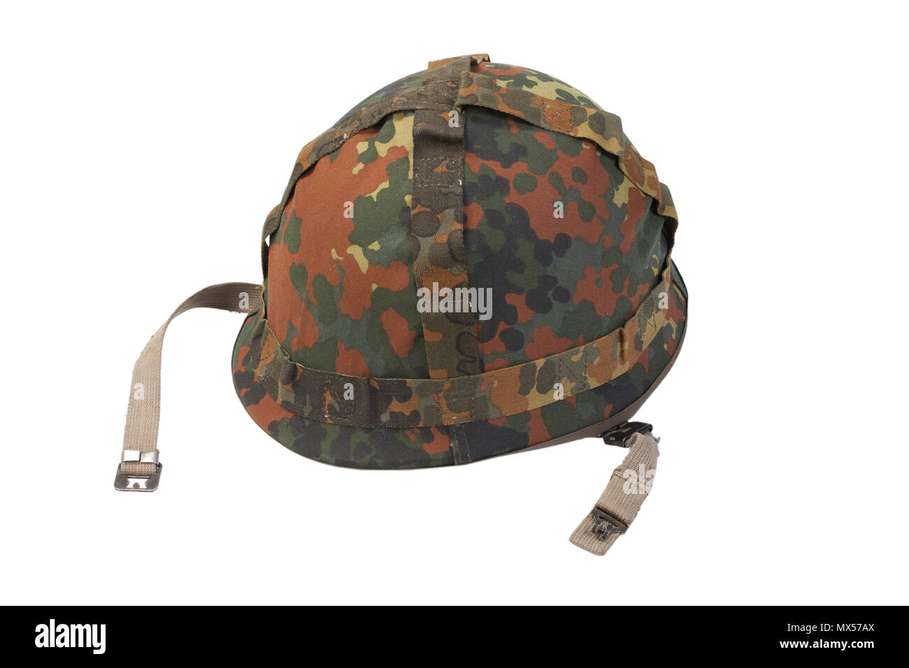 bundeswehr helmet with camouflage cover isolated on white background Stock Photo