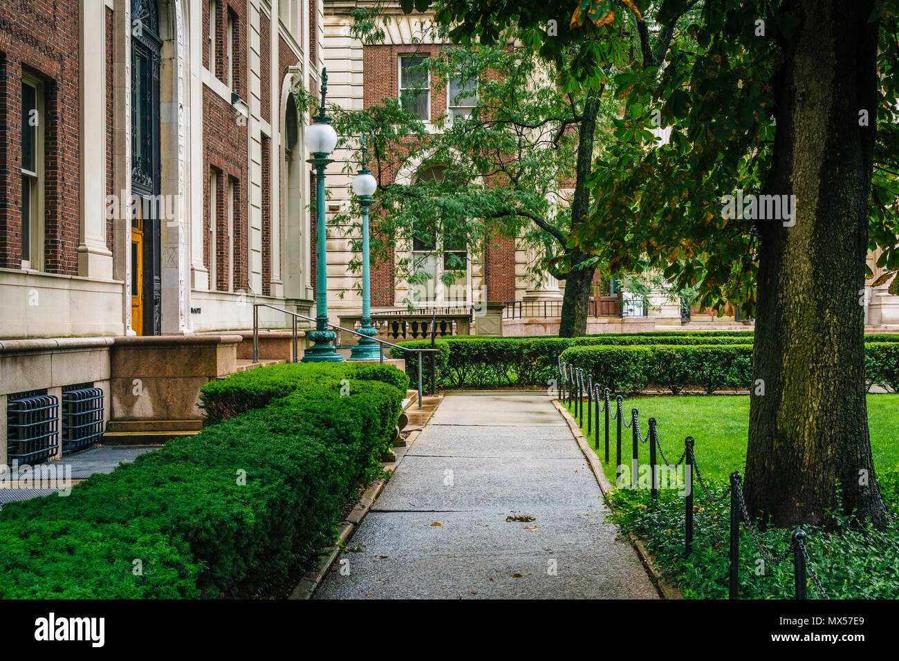 Walkway at Columbia University, in Morningside Heights, Manhattan, New York City. Stock Photo