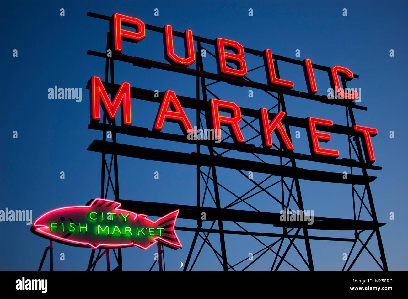 Pikes Place Market sign Stock Photo