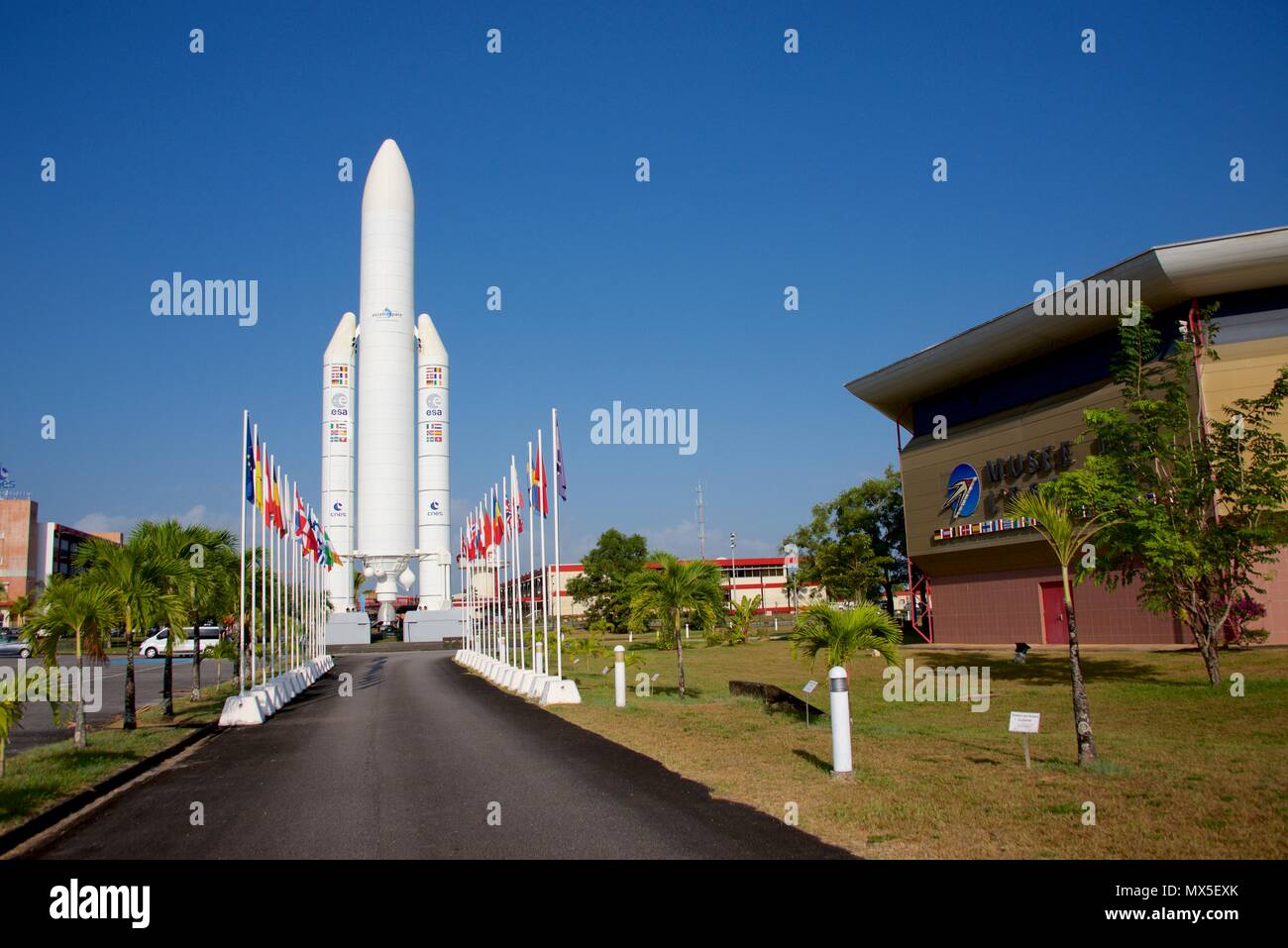 Entrance to the Jupiter Center in Kourou, French Guiana Stock Photo