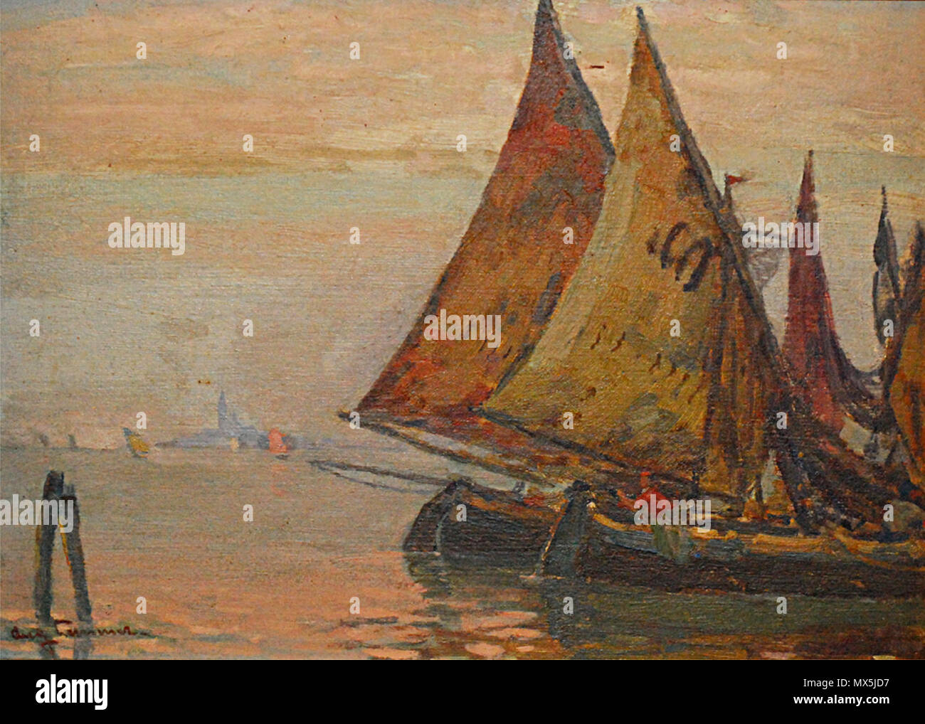 . August Lemmer, Segelschiffe vor Venedig . Gemälde ca. 1900, Reproduktion angefertigt 2007. kunsthistoriker2 63 August Lemmer Stock Photo