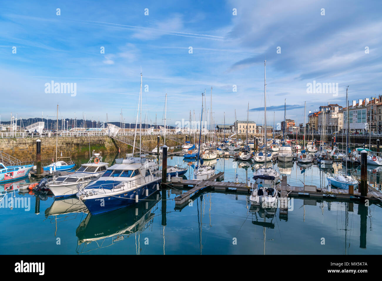 Harbour in Gijón, Asturias, Bay of Biscay, Spain Stock Photo
