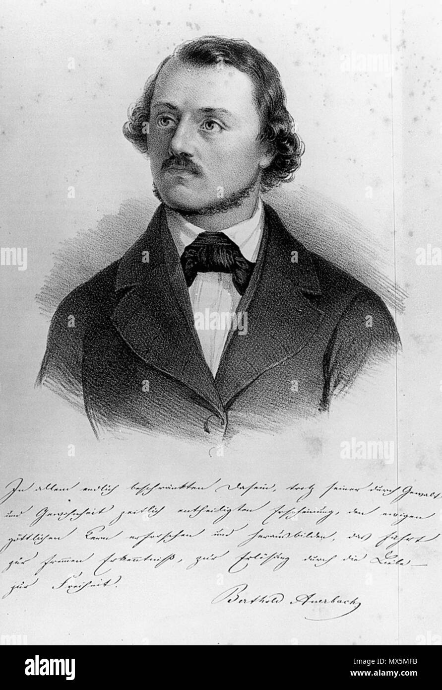 . English: Berthold Auerbach (February 28, 1812 – February 8, 1882), German-Jewish poet, well-known as author of 'Schwarzwaelder Dorfgeschichten'. circa 1850. Unknown 82 Berthold Auerbach c.1850 Stock Photo