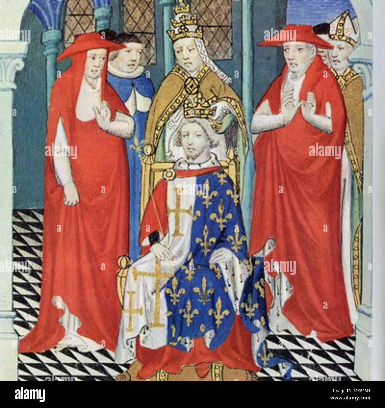 English: King Charles I of Naples is crowned by Pope Clemente IV Deutsch:  Papst Clemens IV. krönt Karl von Anjou zum König von Sizilien . Middle  Ages, artwork is well over