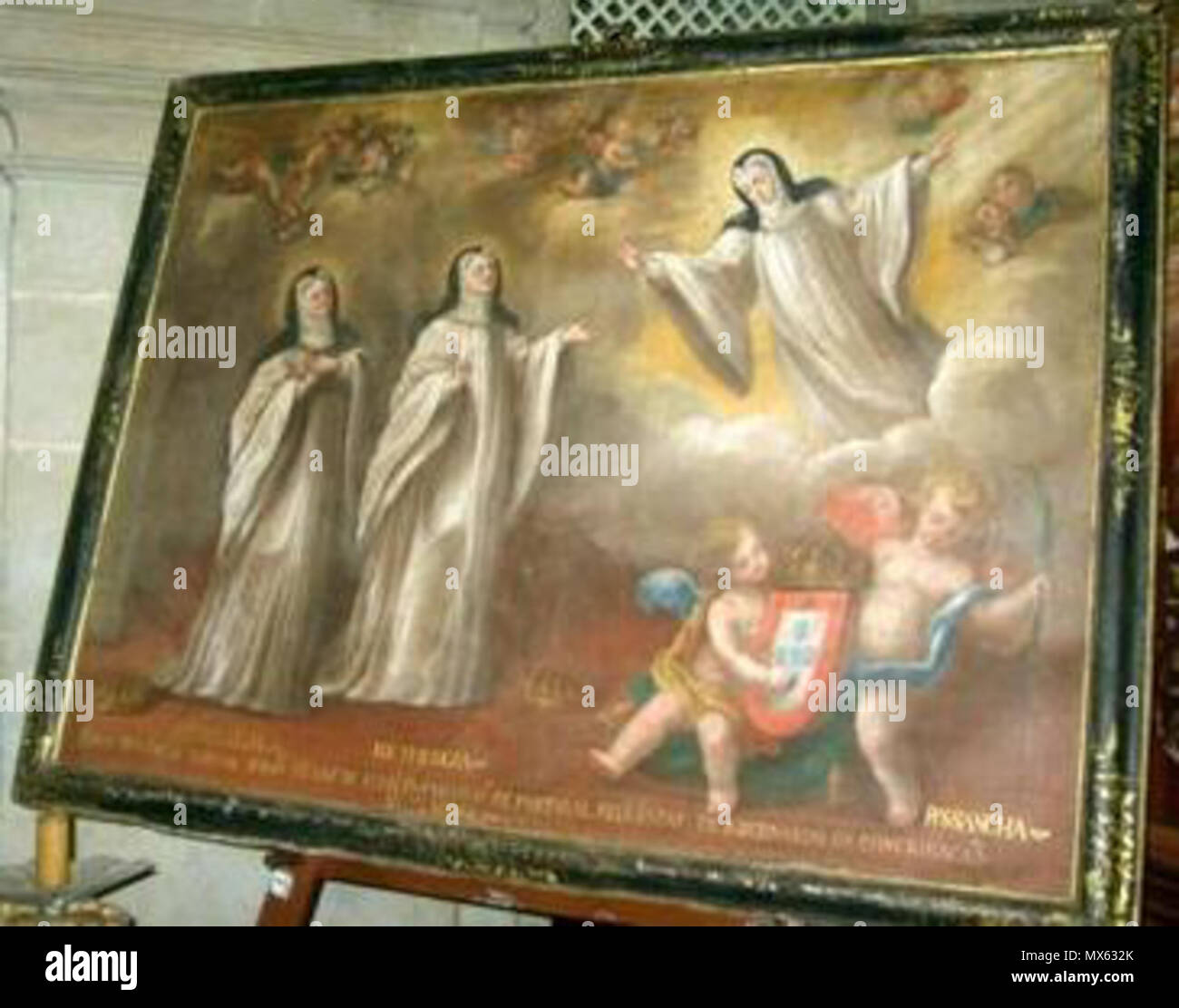 . English: Baroque painting from Portugal, with blessed sisters Theresa, Sancia and Mafalda, of the royal family of Portugal and cistercian nuns (Monastery of Lorvao) . 17th cent-. Anonymous 377 Lorvao-2 Stock Photo