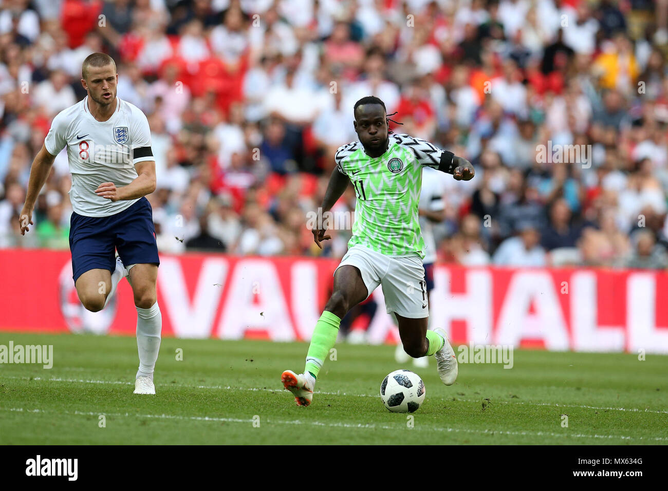 Wembley Stadium, London, UK. 2nd Jun, 2018. Victor Moses of Nigeria in action. Football International friendly, England v Nigeria at Wembley Stadium in London on Saturday 2nd June 2018.  this image may only be used for Editorial purposes. Editorial use only, license required for commercial use. No use in betting, games or a single club/league/player publications. pic by Andrew Orchard//Andrew Orchard sports photography/Alamy Live news Stock Photo