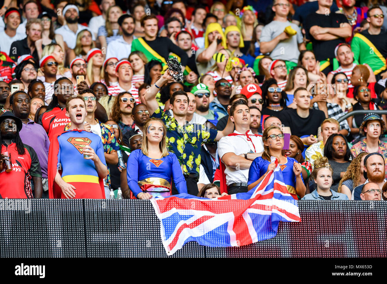 London, UK. 2nd Jun, 2018. The fans during HSBC World Rugby Sevens Series London at Twickenham Stadium on Saturday, 02 June 2018. ENGLAND, LONDON. Credit: Taka G Wu Credit: Taka Wu/Alamy Live News Stock Photo