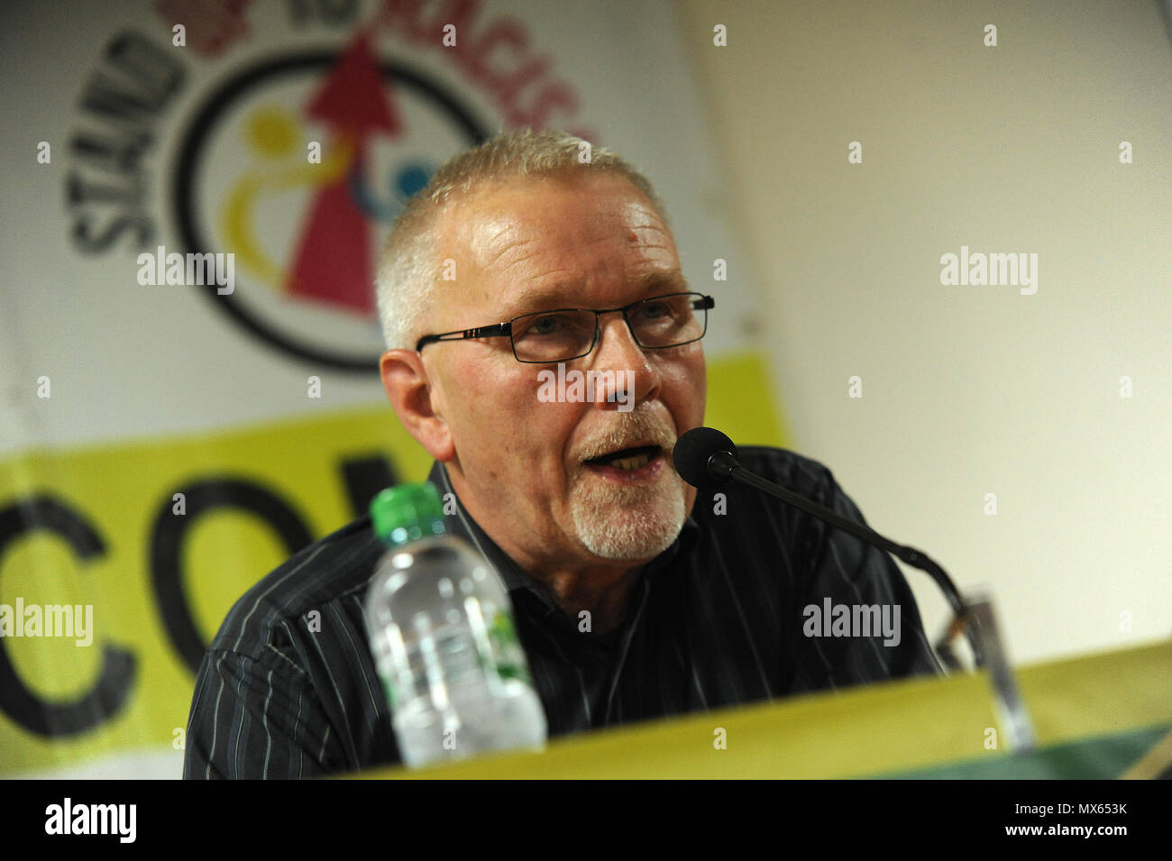 Birmingham, England. 2nd June, 2018.  Jim Wilson, solicitor for Paulette Wilson, contributing to the workshop, 'After Windrush: Black Lives Matter' at the Midlands TUC and Stand Up to Racism regional summit, 'Confronting the Rise in Racism', at the Midlands TUC Offices. Kevin Hayes/Alamy Live News Stock Photo