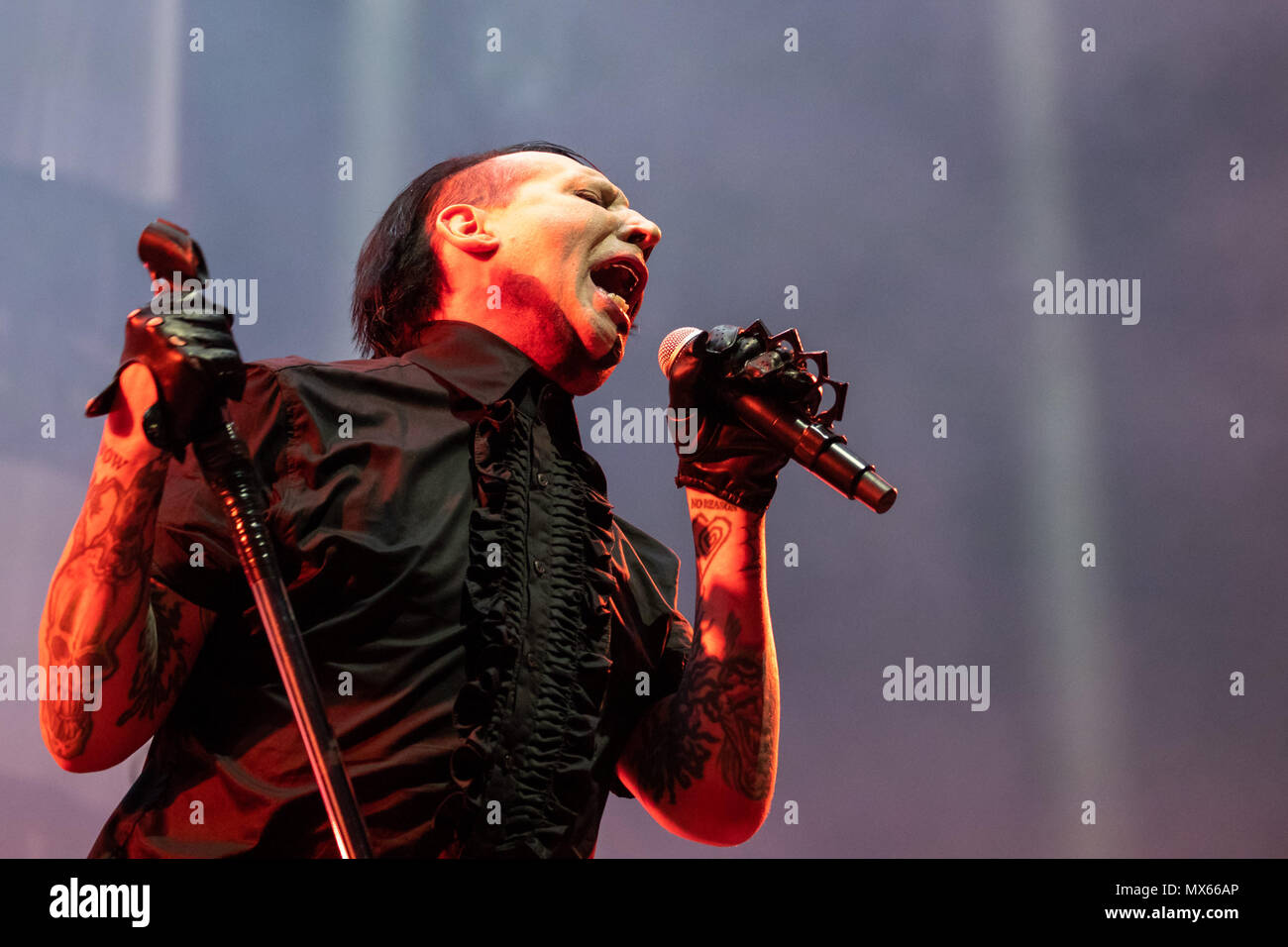 02 June 2018, Nuernberg, Germany US Singer Marilyn Manson on stage at the open air festival
