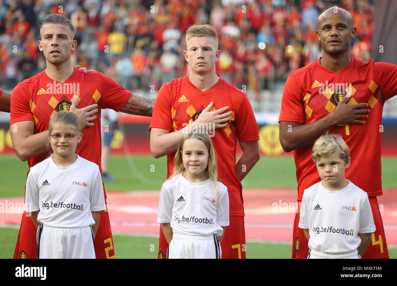 Brussels, Belgium. 2nd Jun, 2018. Toby Alderweireld,Kevin De Bruyne,Vincent Kompany (Belgium)  during the 2018 FIFA Friendly Game football match between Belgium and Portugal on June 2, 2018 at the King Baudouin Stadium in Brussels, Belgium - Photo Laurent Lairys / DPPI Credit: Laurent Lairys/Agence Locevaphotos/Alamy Live News Stock Photo