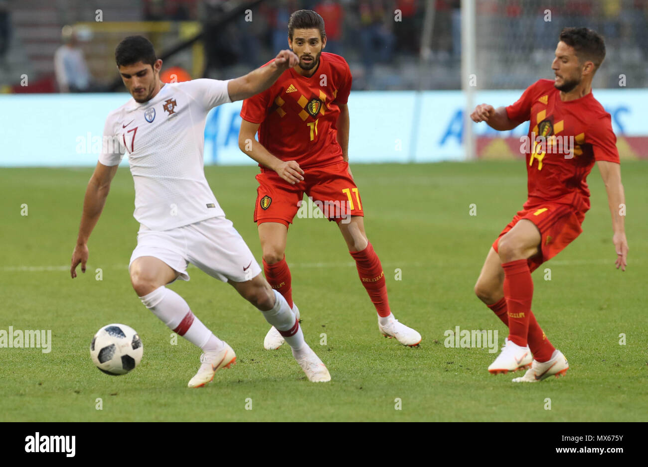 Brussels, Belgium. 2nd Jun, 2018. Gonçalo Guedes (Portugal) and Yannick Carrasco , Dries Mertens (Belgium) during the 2018 FIFA Friendly Game football match between Belgium and Portugal on June 2, 2018 at the King Baudouin Stadium in Brussels, Belgium - Photo Laurent Lairys / DPPI Credit: Laurent Lairys/Agence Locevaphotos/Alamy Live News Stock Photo
