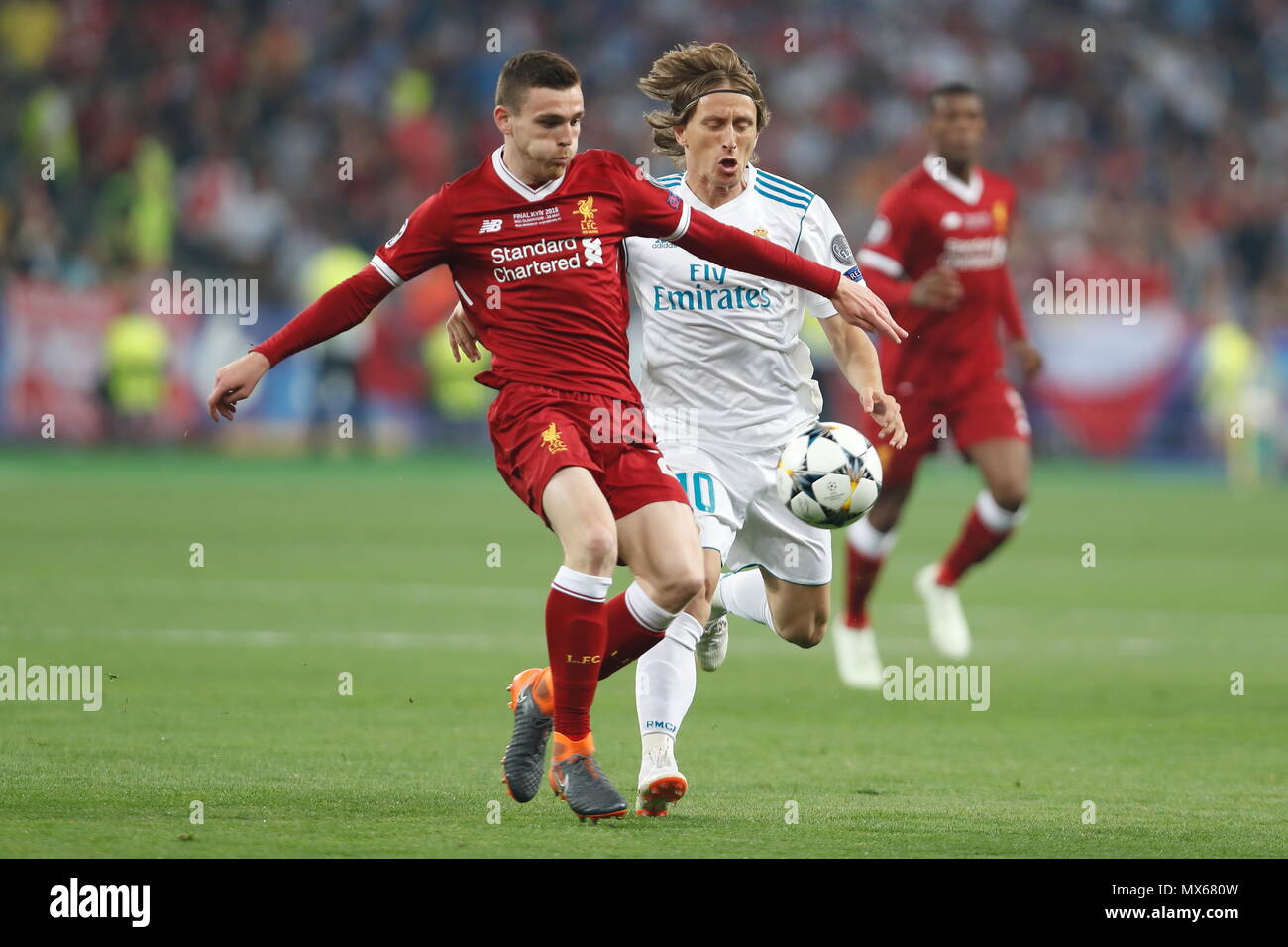 L-R) Andy Robertson (Liverpool), Luka Modric (Real), MAY 26, 2018