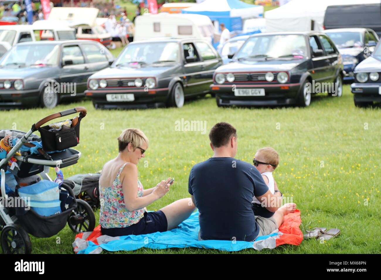 Stonor, Oxfordshire, UK. 3rd Jun, 2018. All types of historic Volkswagen cars and vans were displayed at this years's gathering of their owners. Fans could get close to well-loved vehicles from the German car manufacturer, which created its reputation for durability  and Hippie appeal in the 60s. Credit: Uwe Deffner/Alamy Live News Stock Photo