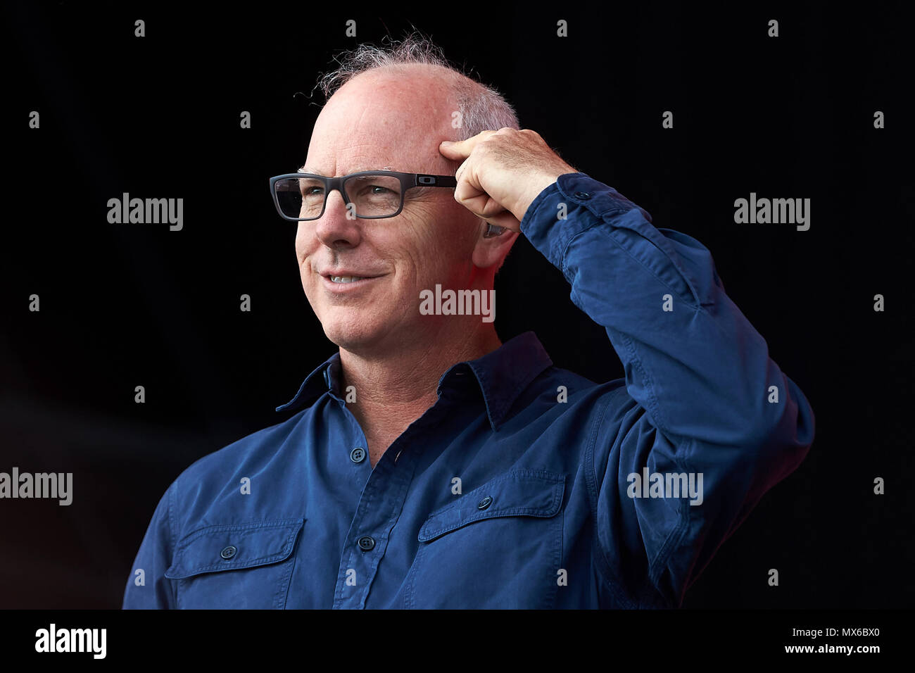 03 May 2018, Germany, Nuerburg: Singer of the US punk rock band 'Bad Religion', Greg Graffin, on the main stage at the music festival 'Rock am Ring'. Around 80 bands are performing at the Nuerburg ring. Photo: Thomas Frey/dpa Stock Photo