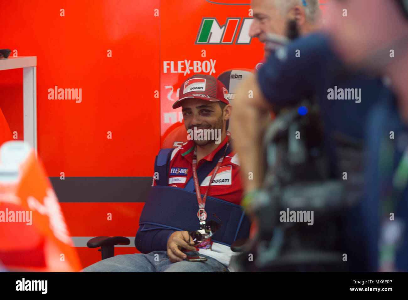 Scarperia, Italy. 3rd Jun, 2018. Michele Pirro, the victim of a bad accident during the second free practice session at the Ducati recingduring Race MotoGP  at the Mugello International Cuircuit for the sixth round of MotoGP World Championship Gran Premio d'Italia Oakley on June 3, 2018 in Scarperia, Italy Credit: Fabio Averna/Alamy Live News Stock Photo