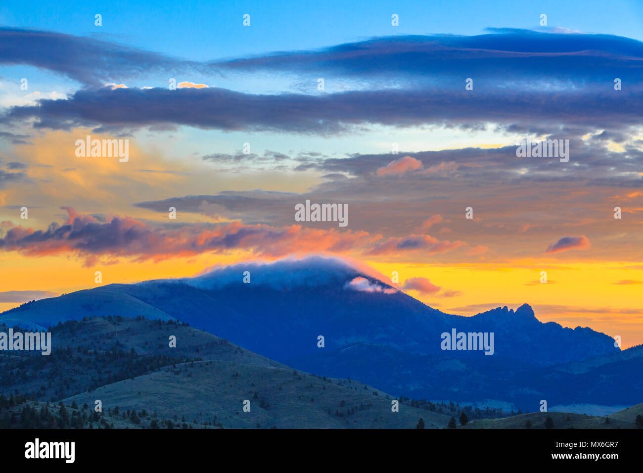 sunrise over the sleeping giant mountain near helena montana Stock