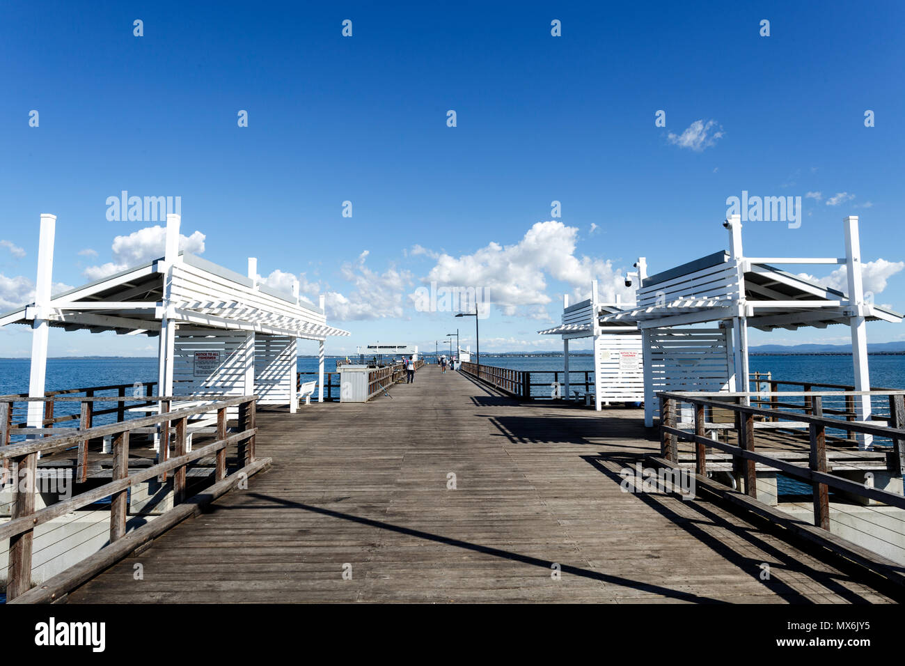 Detail view of the Woody Point Jetty, a popular recreational fishing spot in the Redcliffe Peninsula, Queensland, Australia Stock Photo