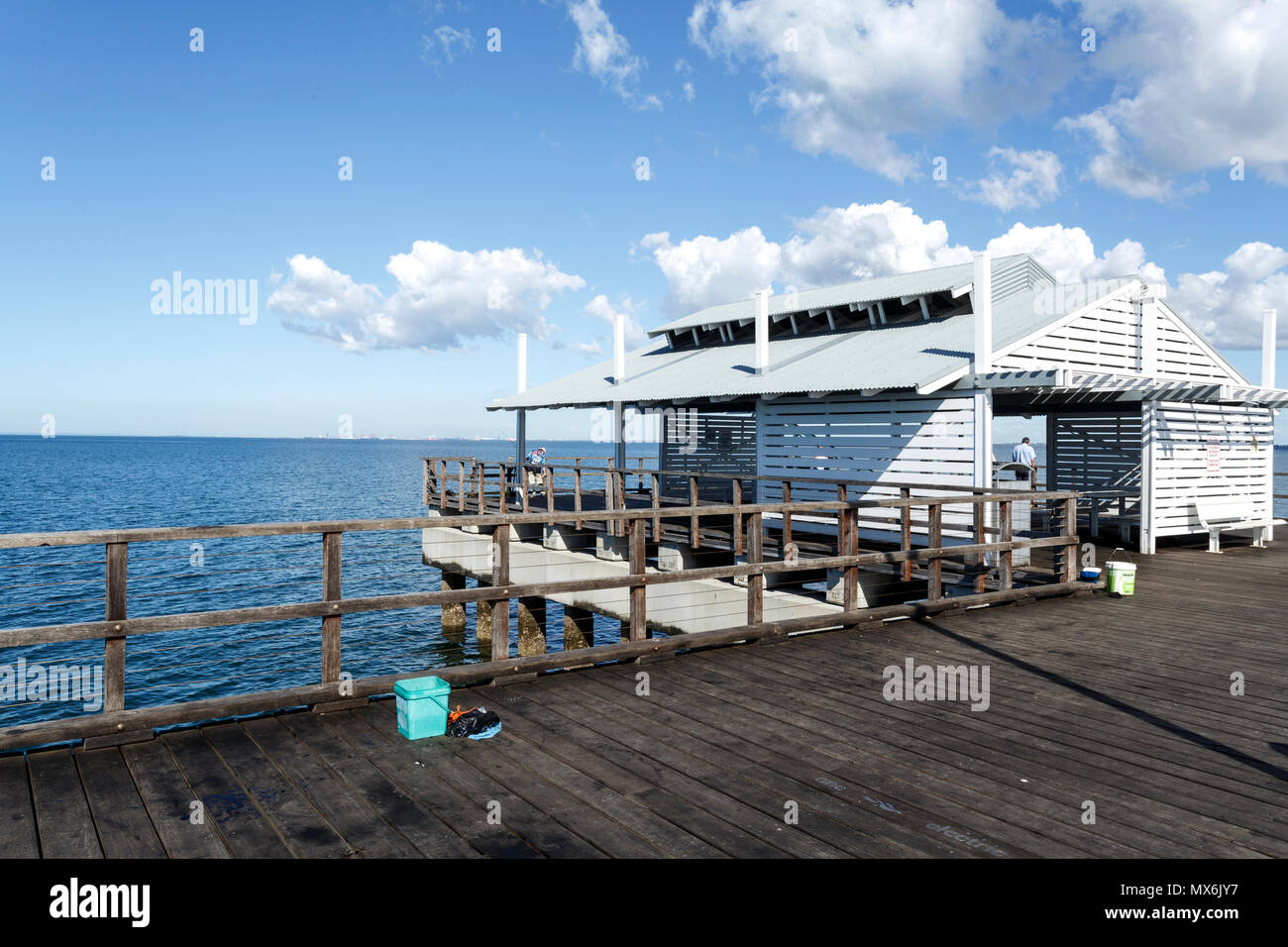 Detail view of the Woody Point Jetty, a popular recreational fishing spot in the Redcliffe