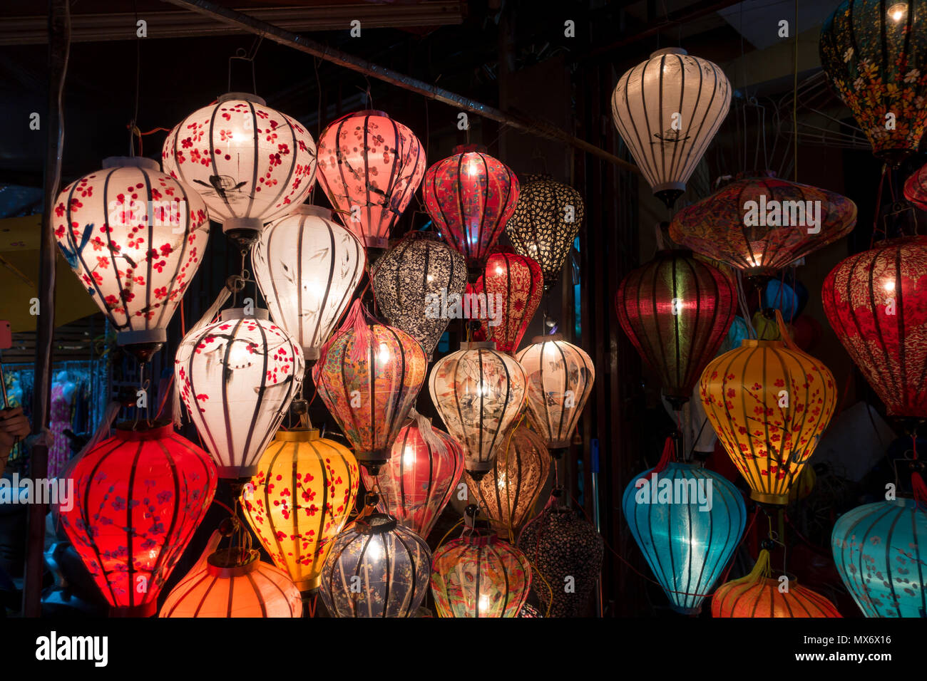 Colorful silk lanterns in Hoi An old town. Royalty highquality stock image of very much lantern