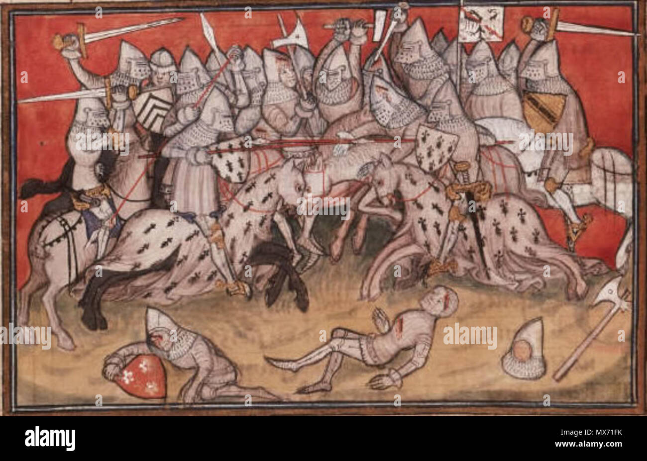 . Battle of Auray . Chanson de Bertrand du Guesclin Yates Thompson 35 f. 90v . between circa 1380 and 1392 75 Battle of Auray Stock Photo