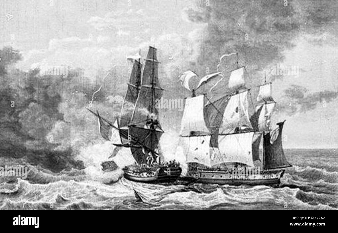 English: Fight of the HMS Ambuscade and the Bayonaise . Jean Francois Hue  (French, 1751-1823) 77 Bayonnaise vs Embuscade PW4707-cropped Stock Photo -  Alamy