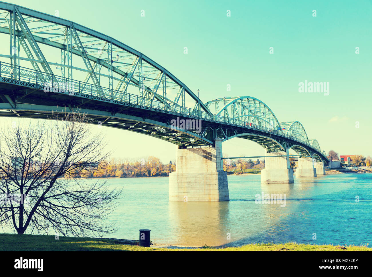 View of the Maria Valeria bridge in Esztergom, Hungary Stock Photo